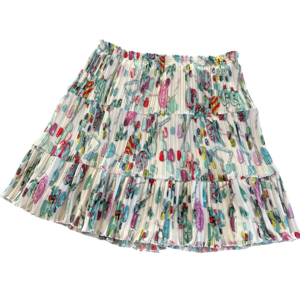 Giamba Paris Candy Print Tiered Pleated Mini Skirt Stretch Waist Women’s Small